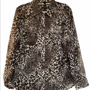 Seven7 blouse sheer animal print long sleeve Size large